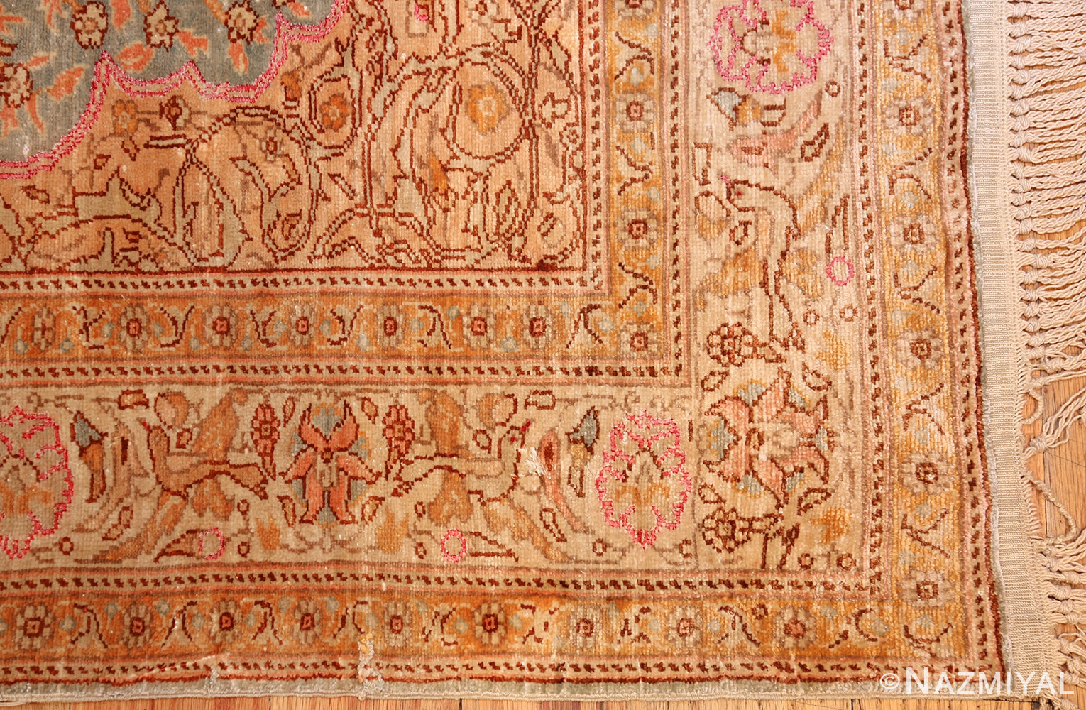 fine small size vintage silk turkish hereke prayer rug 50703 corner Nazmiyal