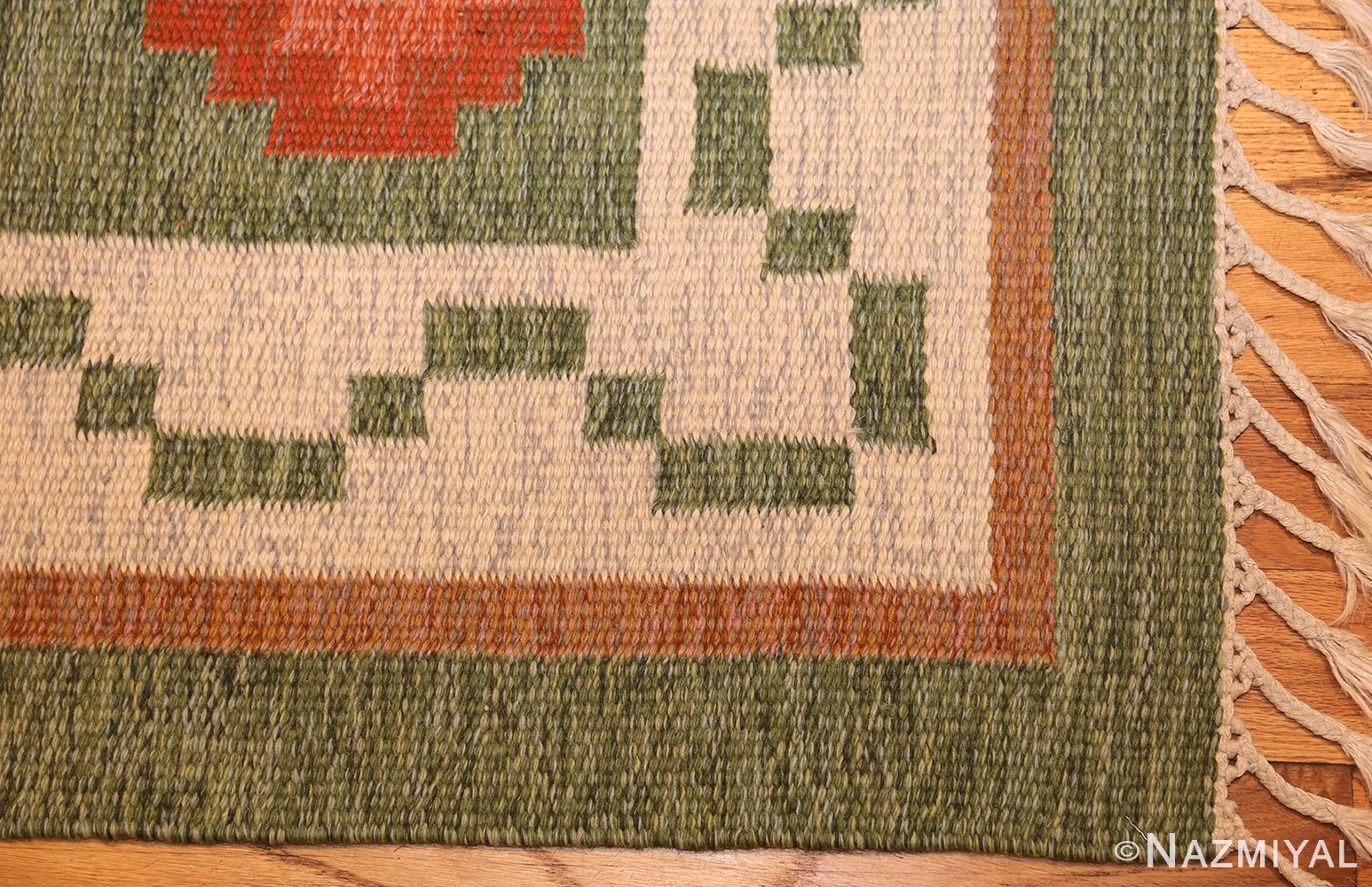 vintage flat woven green swedish scandinavian kilim rug 48990 corner Nazmiyal