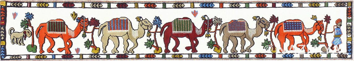 Vintage Persian Camel Tent Band Rug 48987 Nazmiyal