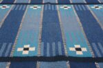 Vintage Swedish Kilim Rug 49019 Rows of Blue Lines Nazmiyal