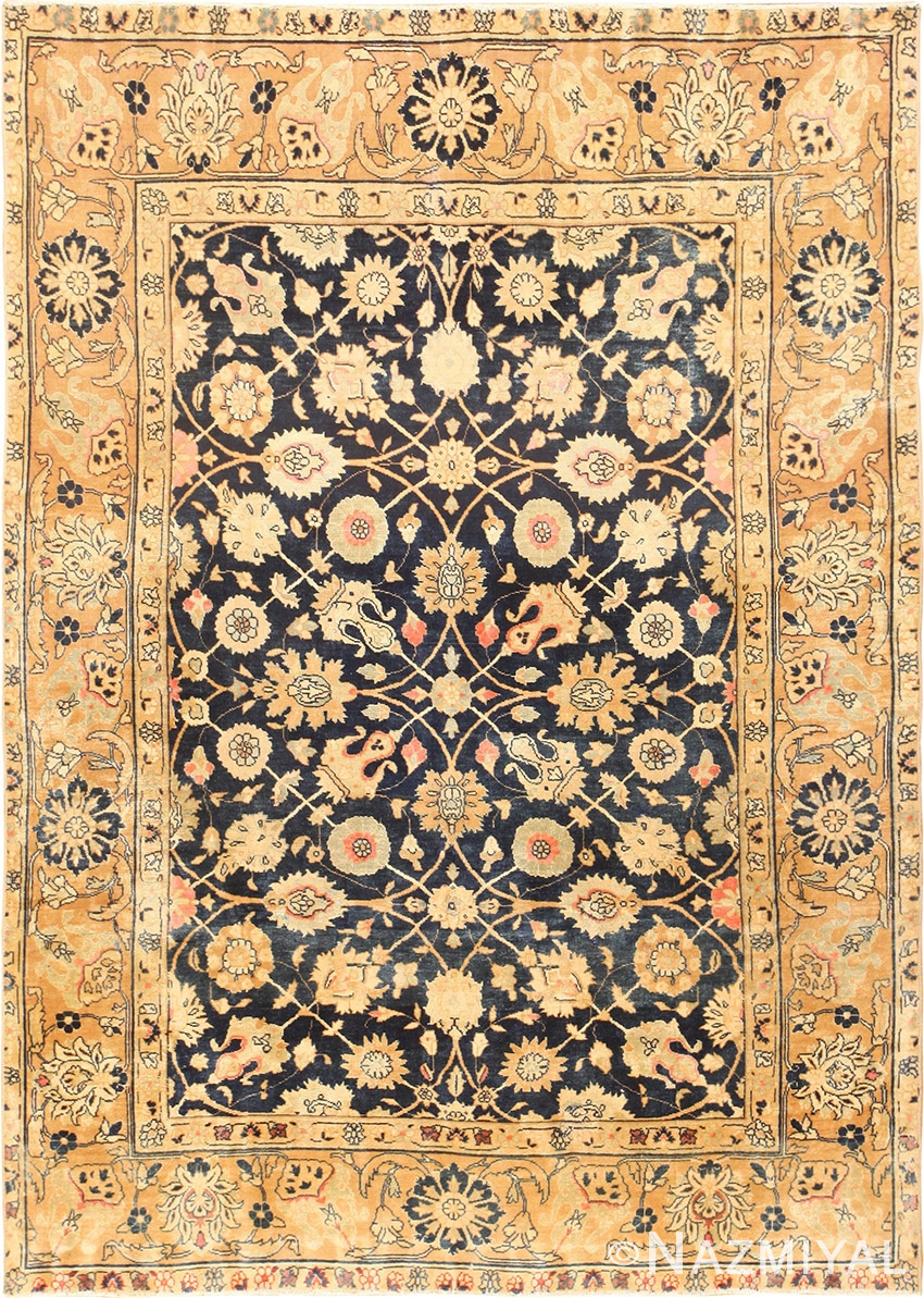 Royal Blue Background Antique Indian Rug 48631