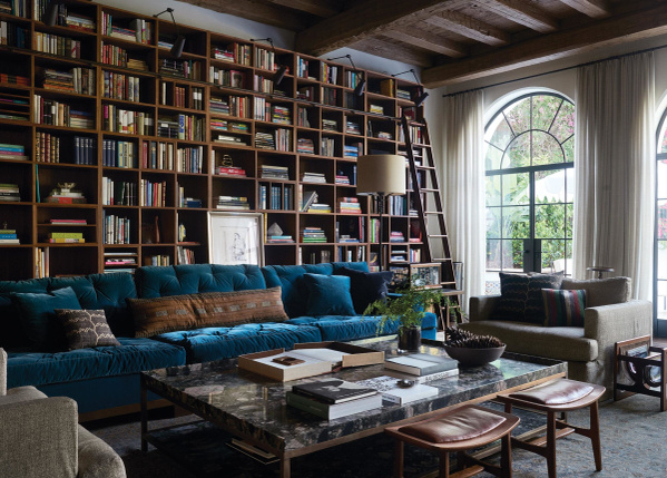 Shane Smith's Family Room featuring custom-designed bookcases by Kerry Joyce. Shane Smith Family Room