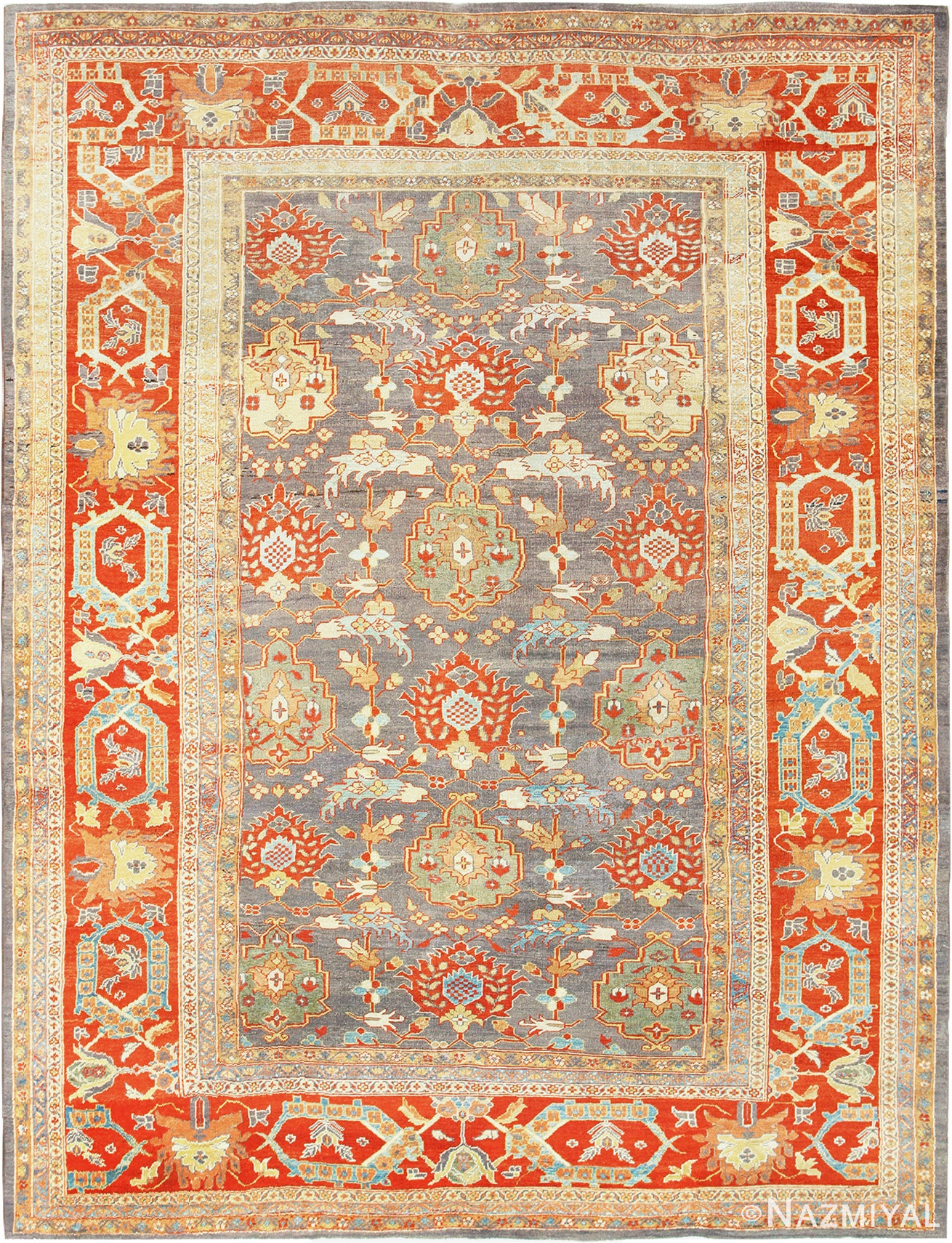Nazmiyal's Gray Antique Persian Sultanabad Rug 49032