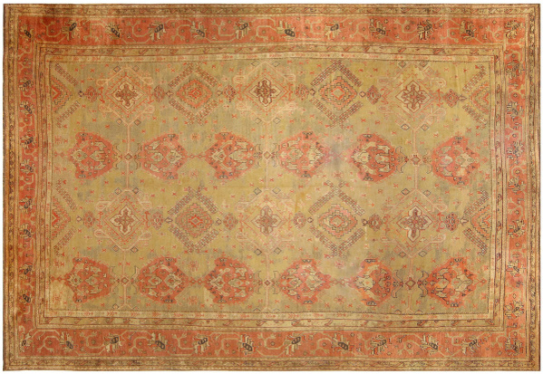 Yellow Oval Room with Oushak Rug antique oushak rug yellow oval room michael smith nazmiyal 599x413 Yellow Oval Room features an Oushak similar to this, with rich gold and deep rusted greens.