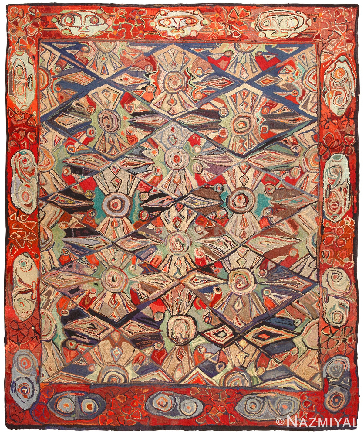 Breathtaking Room Size Antique Hooked Rug 50562
