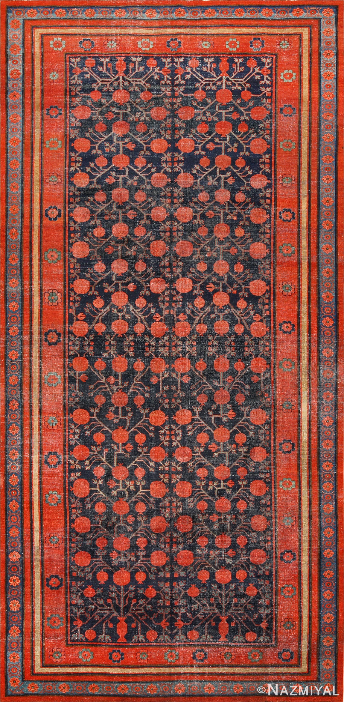 Antique Pomegranate Design Yarkand Khotan Rug 49173