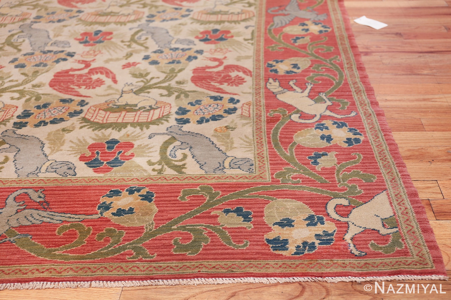 Square Vintage Animal Motif Spanish Rug 49158 Side Corner Nazmiyal