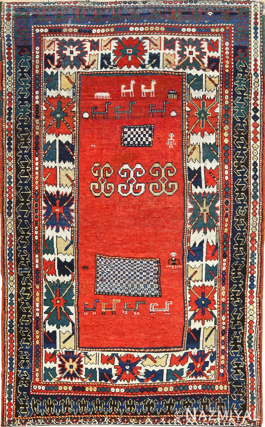 Whimisical Antique Caucasian Kazak Rug 49090