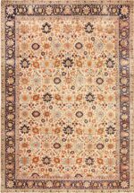 Fine Antique Ivory Background Persian Tabriz Rug 49191 by Nazmiyal