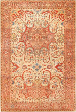 Fine Antique Ivory Persian Mishan Malayer Rug 48611