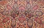 fine beautiful ivory antique persian floral kerman rug 49190 middle Nazmiyal