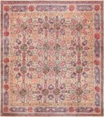 Fine Beautiful Ivory Antique Persian Floral Kerman Rug 49190 by Nazmiyal