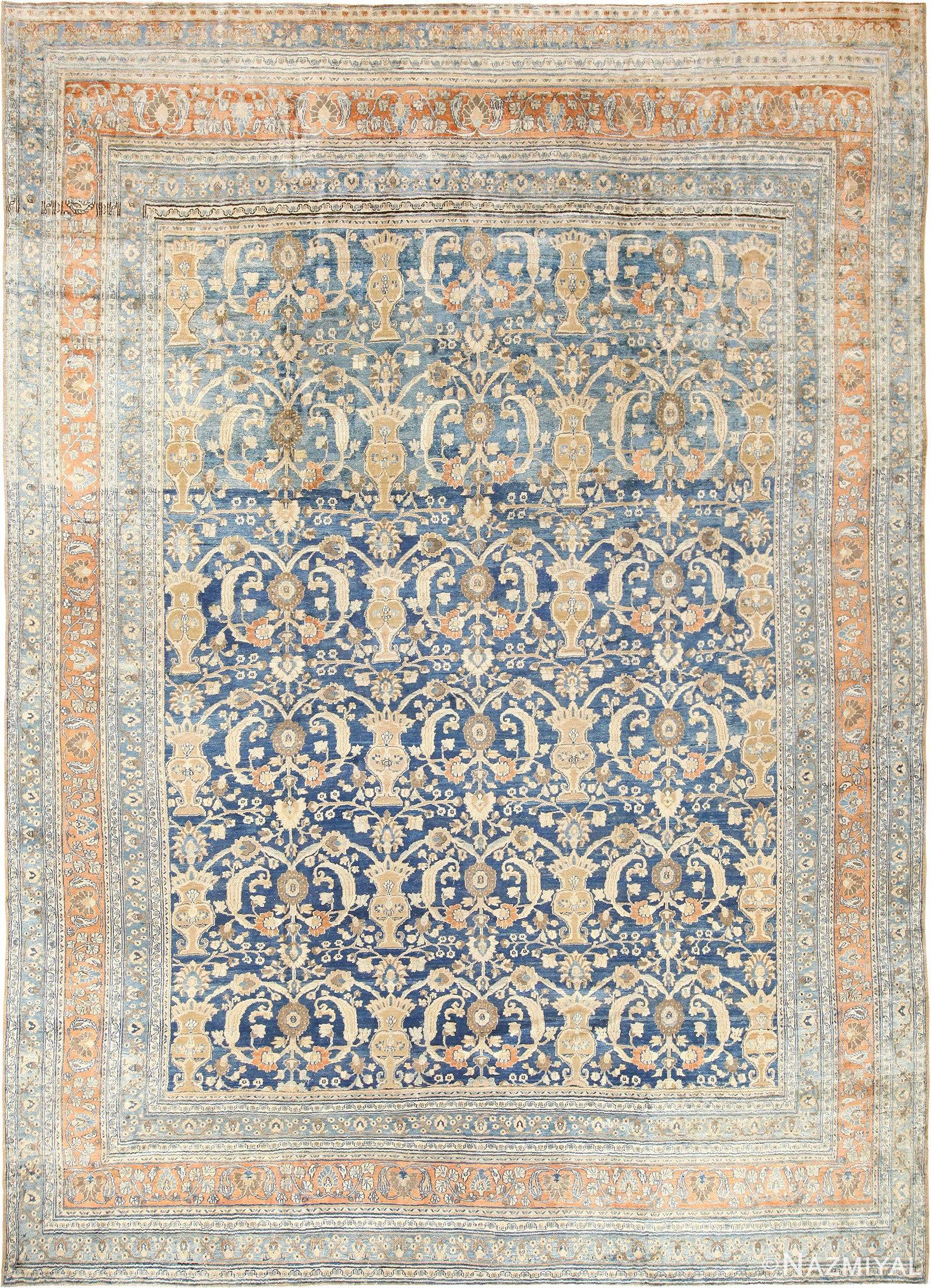 Large Light Blue Background Antique Persian Khorassan Rug 49172 Nazmiyal