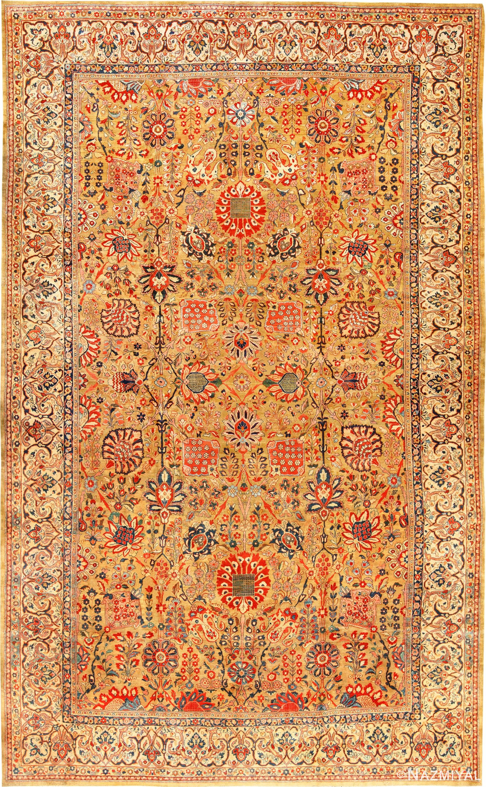 Large Scale Gold Background Vase Design Antique Persian Sarouk Rug 49169 Nazmiyal
