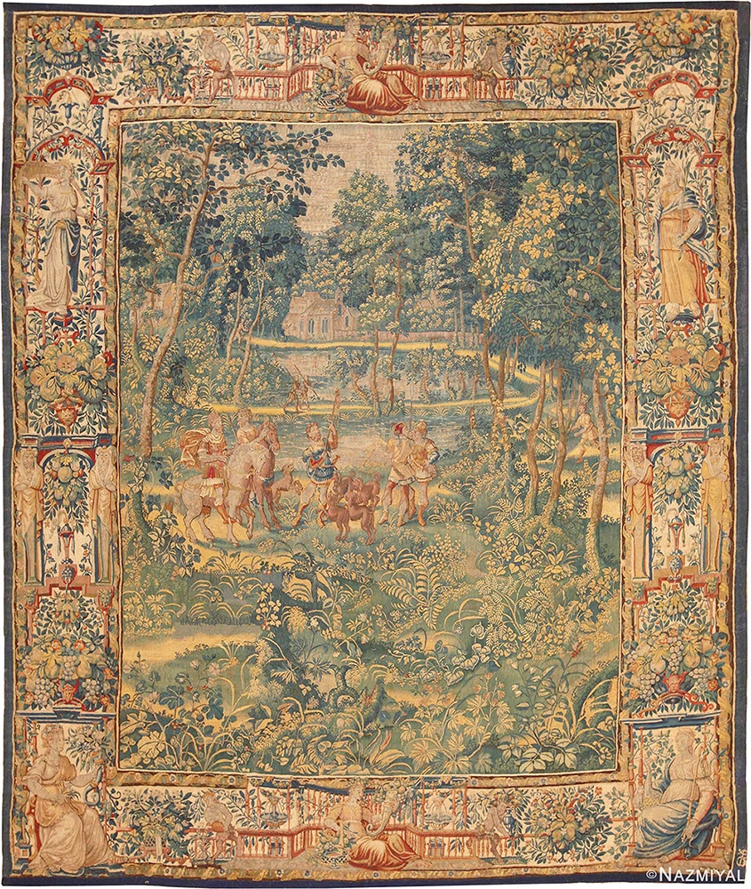 17th Century Antique French Hunting Tapestry 17th Century Antique French Hunting Tapestry by Nazmiyal Antique Rugs