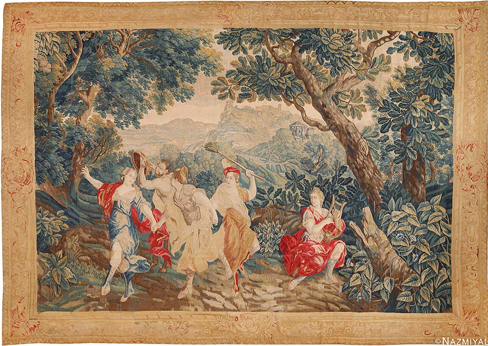 17th Century Wool and Silk Antique French Romantic Tapestry 17th Century Wool and Silk Antique French Romantic Tapestry by Nazmiyal Antique Rugs