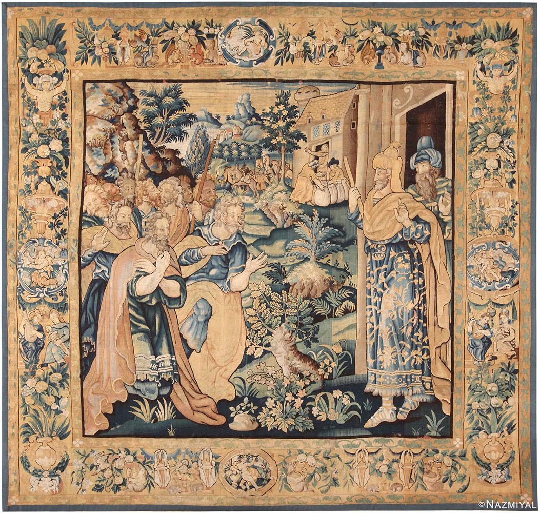 Biblical Flemish Antique Green Tapestry Biblical Flemish Antique Green Tapestry #72008 by Nazmiyal Antique Rugs