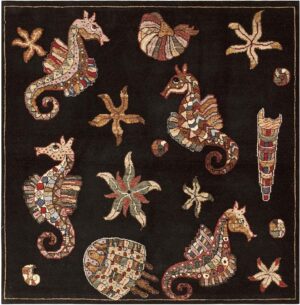 Fun Square Modern Turkish Underwater Sea Creatures Rug #46074 by Nazmiyal Antique Rugs