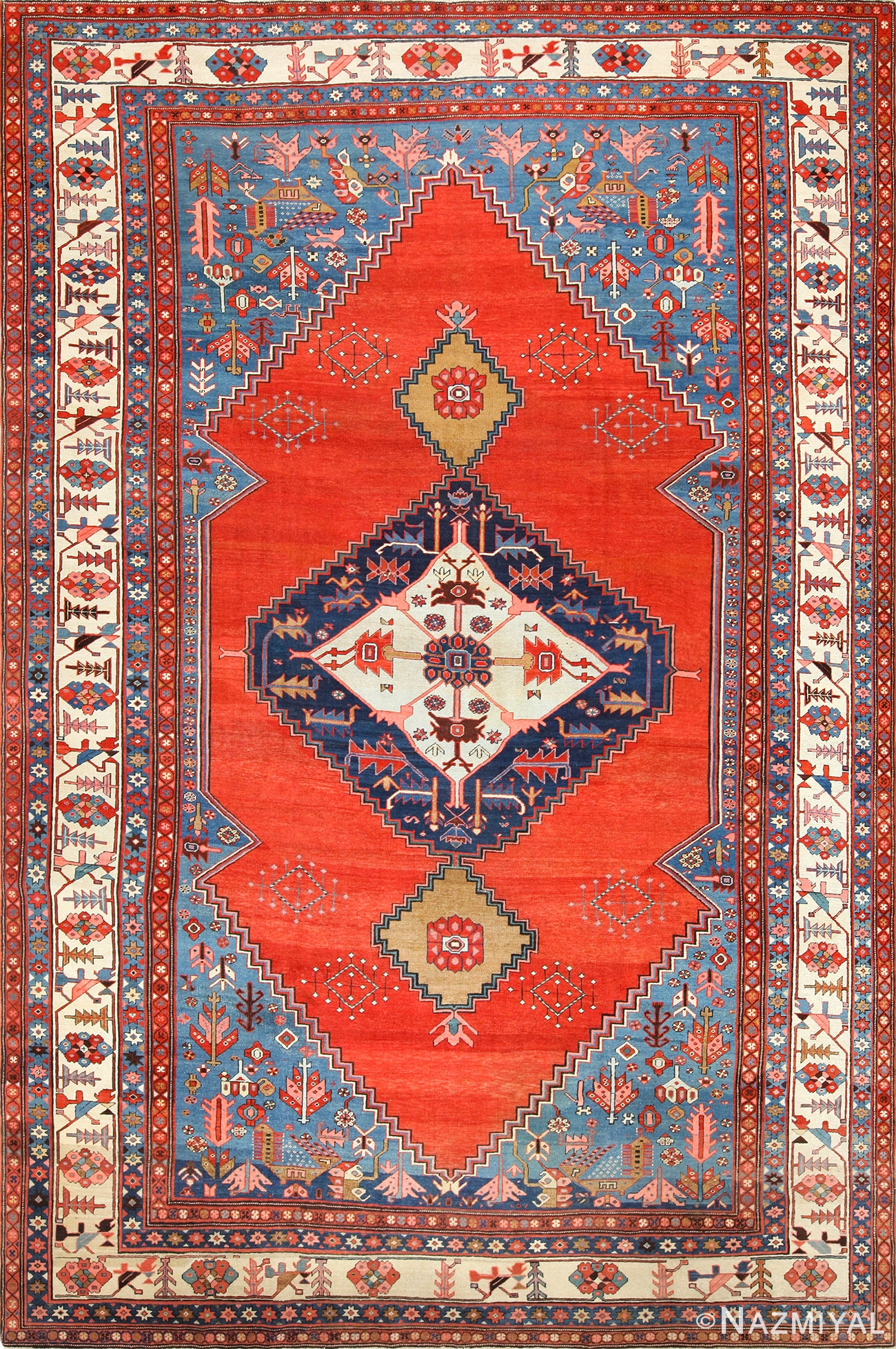 Antique Tribal Medallion Persian Bakshaish Rug 49199 Nazmiyal