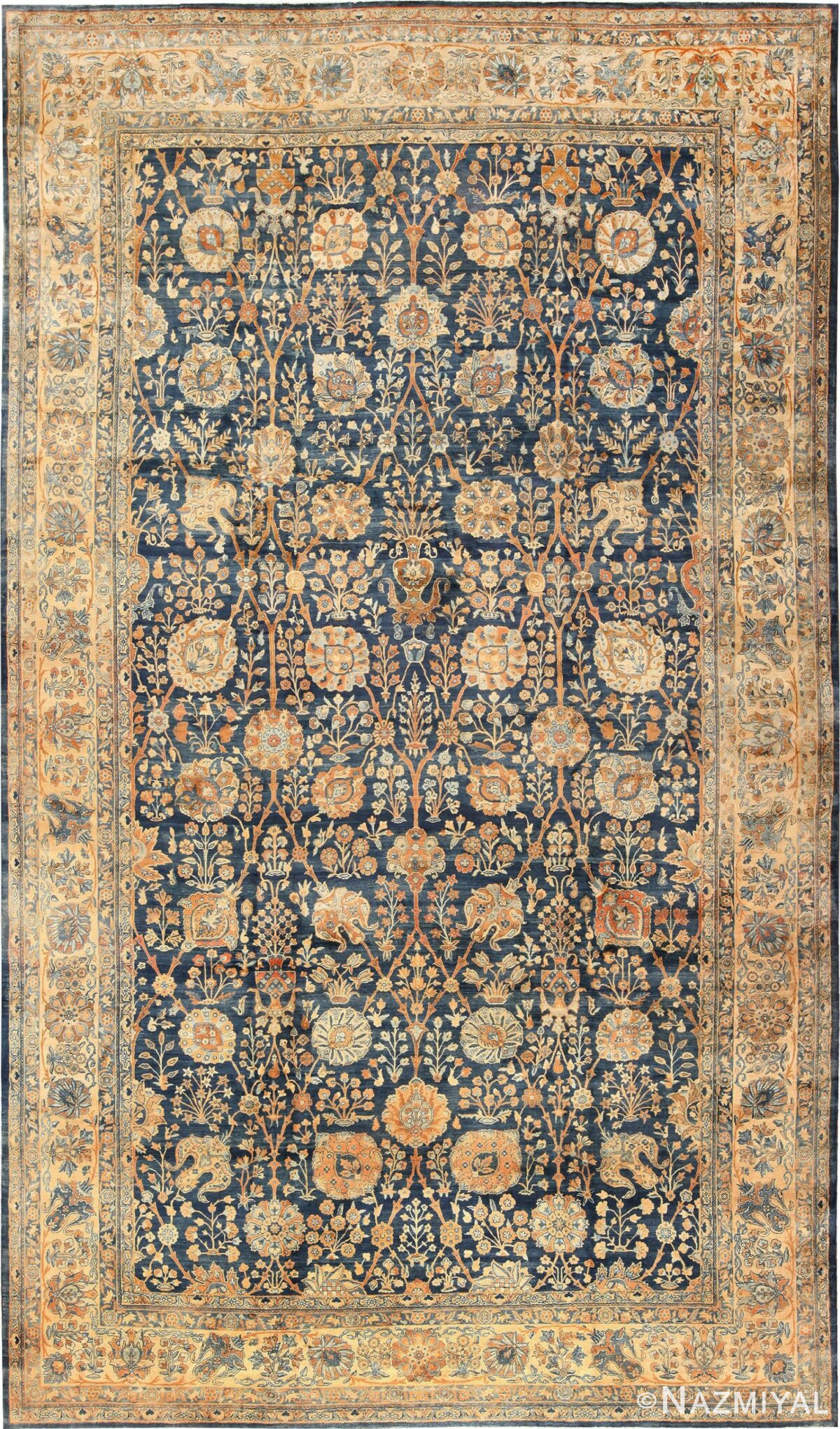 Blue Vase Design Large Antique Persian Kerman Rug 48225 Nazmiyal
