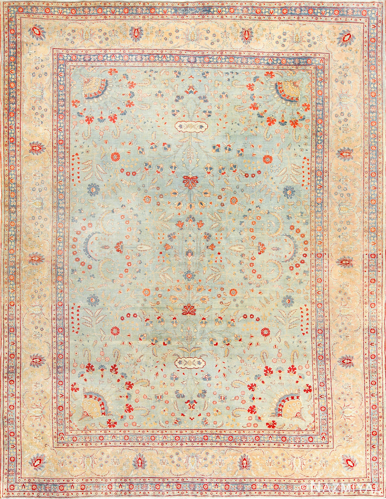 light blue antique persian tabriz rug 49085 Nazmiyal