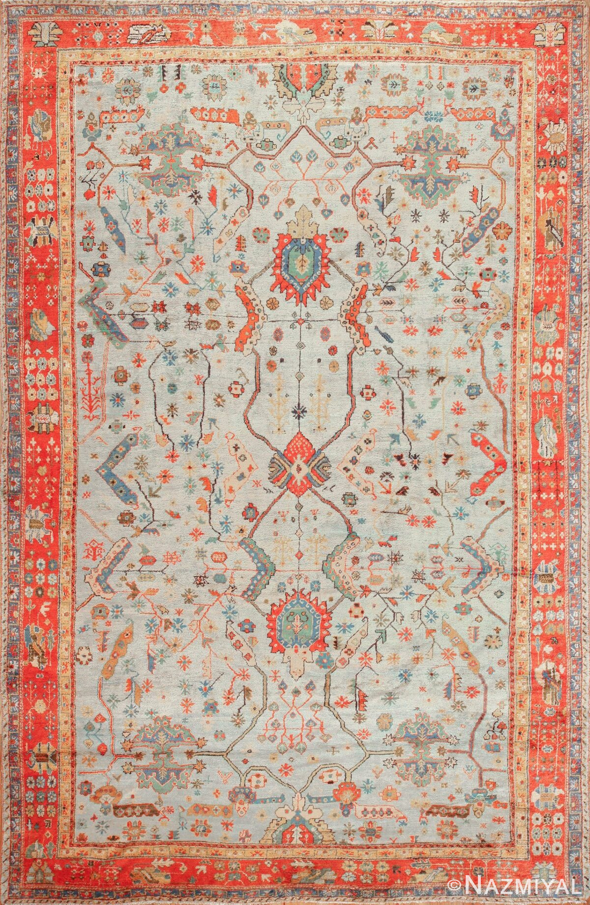light blue antique turkish oushak rug 49145 Nazmiyal