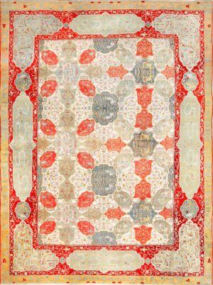 antique ivory room size indian agra rug 49176 Nazmiyal