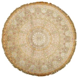 fine shahsavarpour silk and gold metallic threading round tabriz persian rug 51006 Nazmiyal
