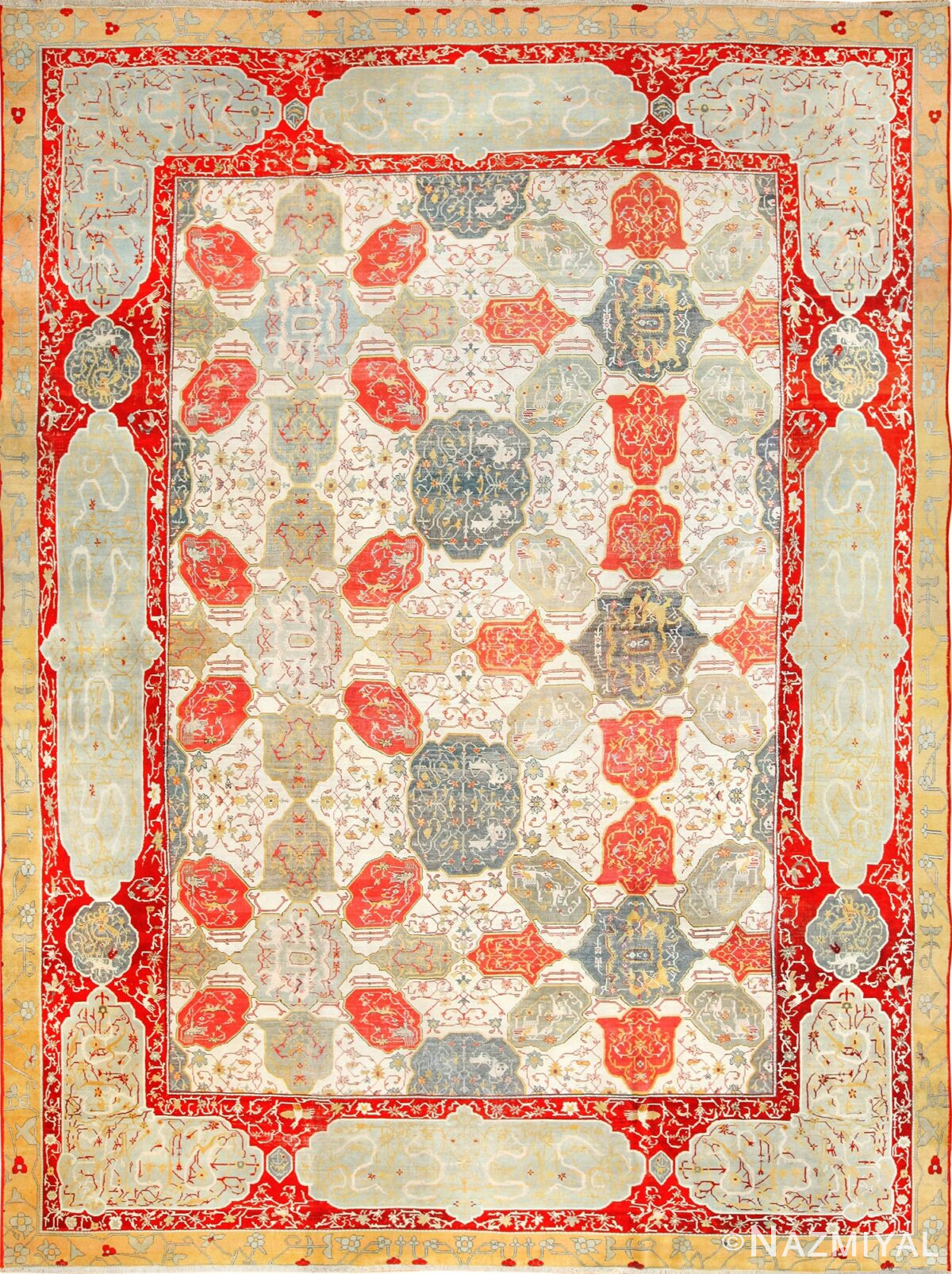 antique ivory room size indian agra rug 49176 Nazmiyal