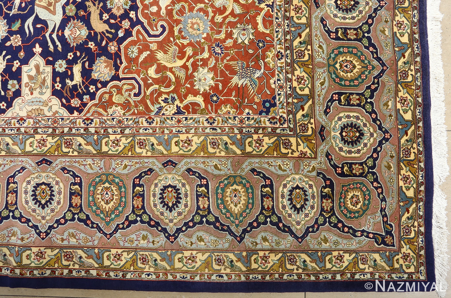 fine heydarzadeh hunting vintage tabriz persian rug 51026 nazmiyal corner