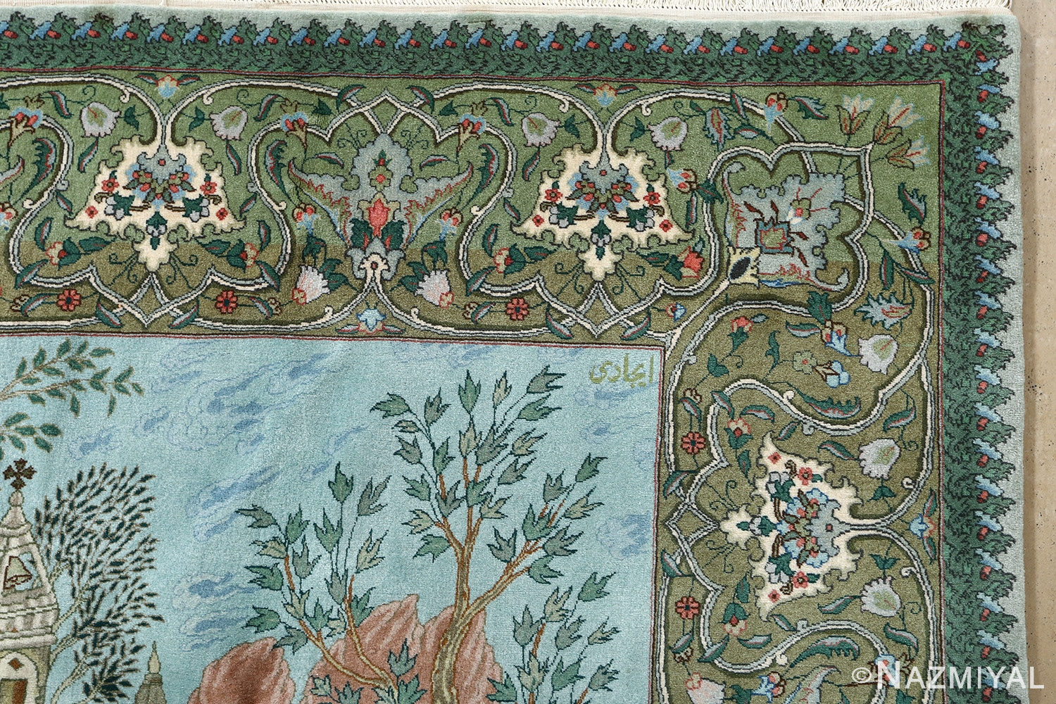 fine pictorial sheikh sannan vintage tabriz persian rug 51027 border Nazmiyal