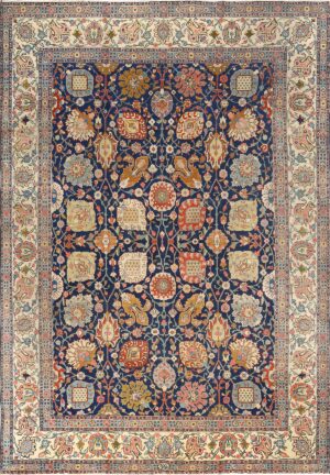 antique navy bakground tabriz persian rug 51061 Nazmiyal