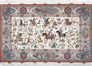 fine hunting design vintage tabriz persian rug 51057 Nazmiyal