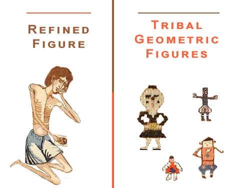 Geometric Human Figure Patterns vs Refined Human Figure Design Tribal Geometric Human Figure Patterns vs Refined Human Figure Design by Nazmiyal