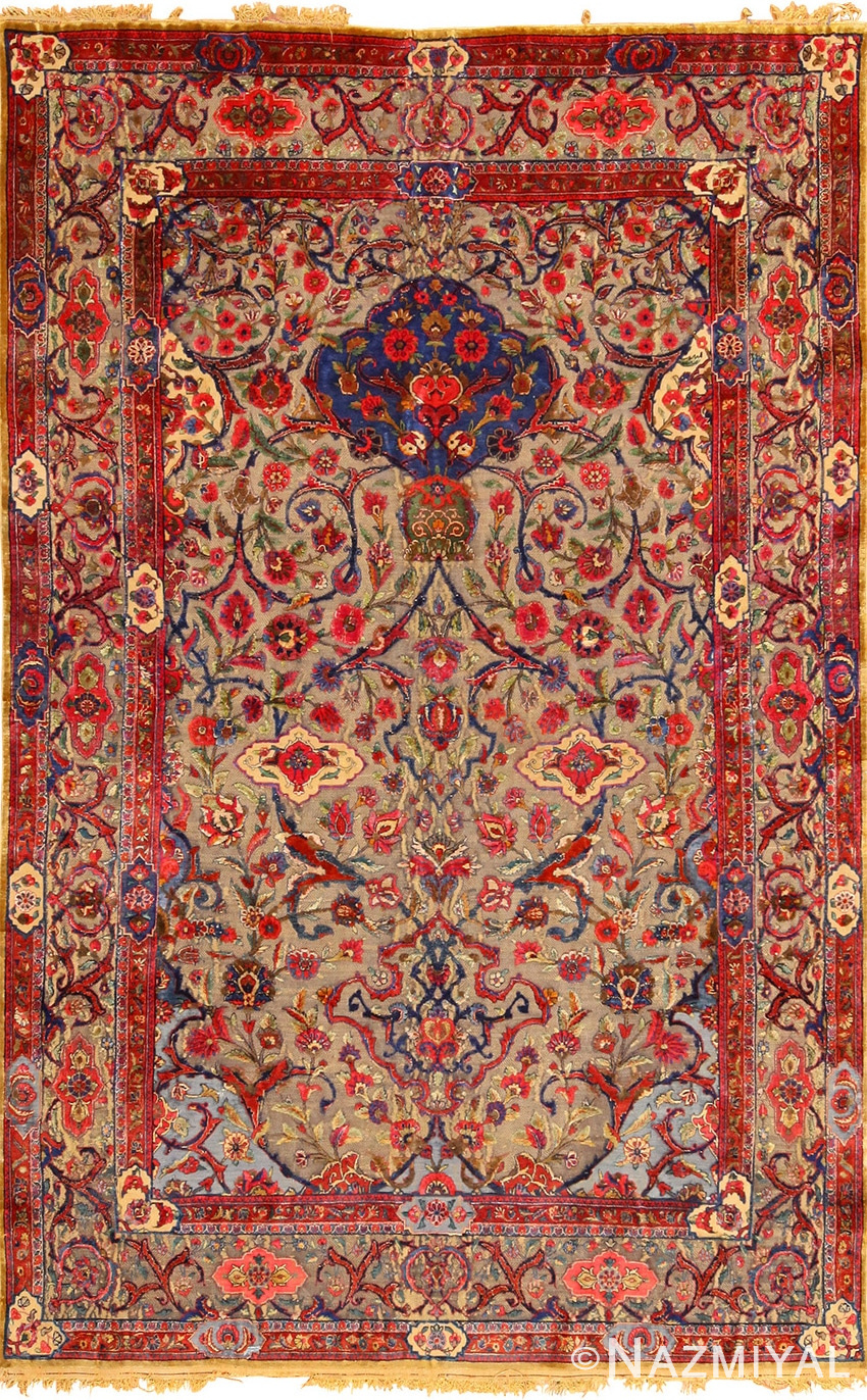antique metallic threading silk souf kashan persian rug 49246 Nazmiyal