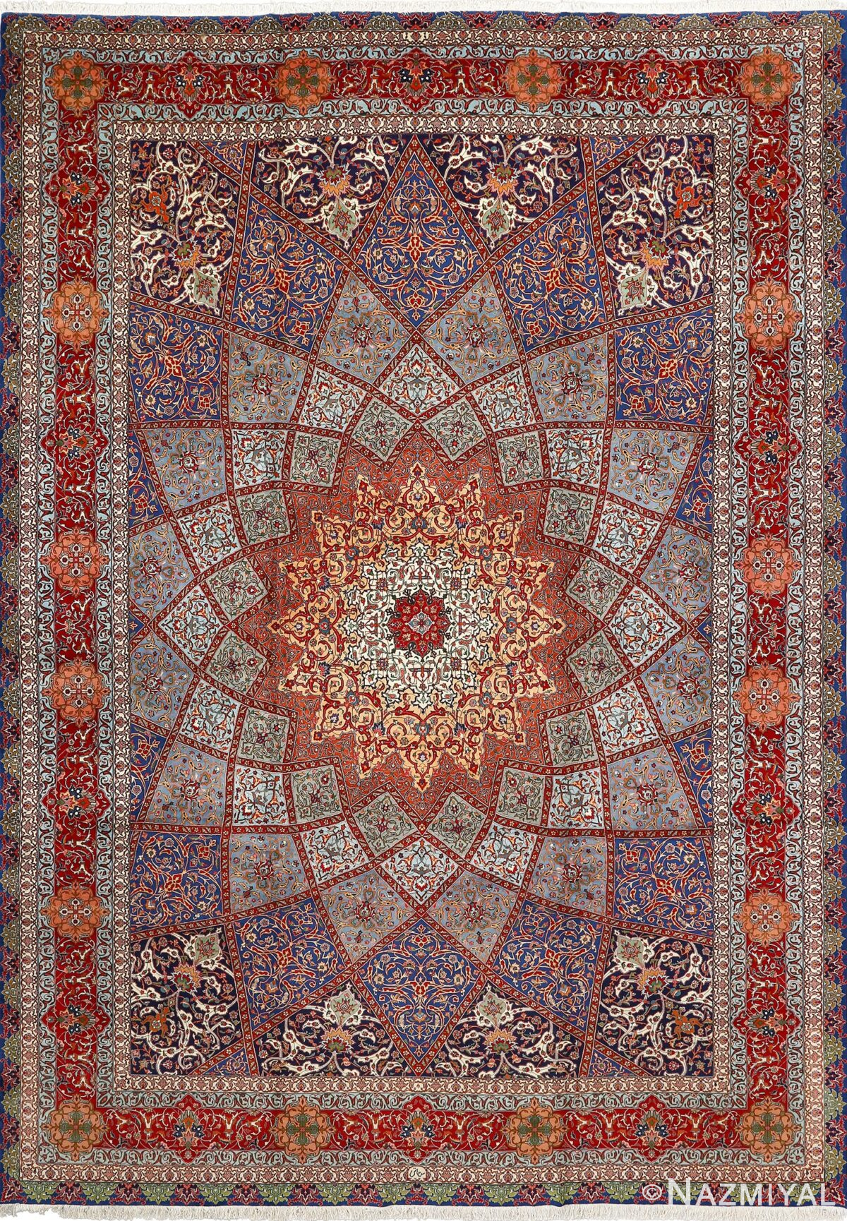 Large Fine Vintage Persian Blue Tabriz Area Rug #51042 by Nazmiyal Antique Rugs