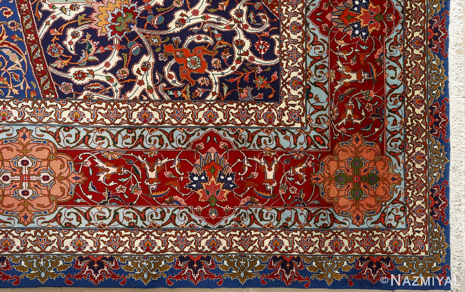 fine gonbad design vintage tabriz persian rug 51042 corner Nazmiyal