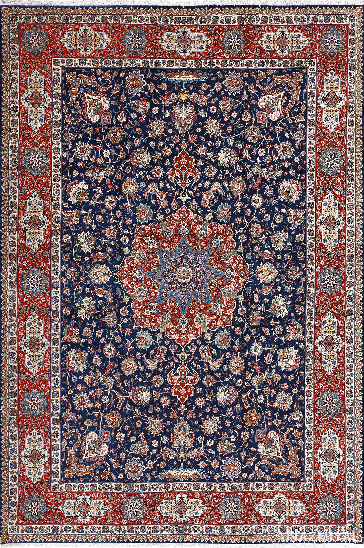 fine navy background vintage tabriz persian rug 51038 Nazmiyal