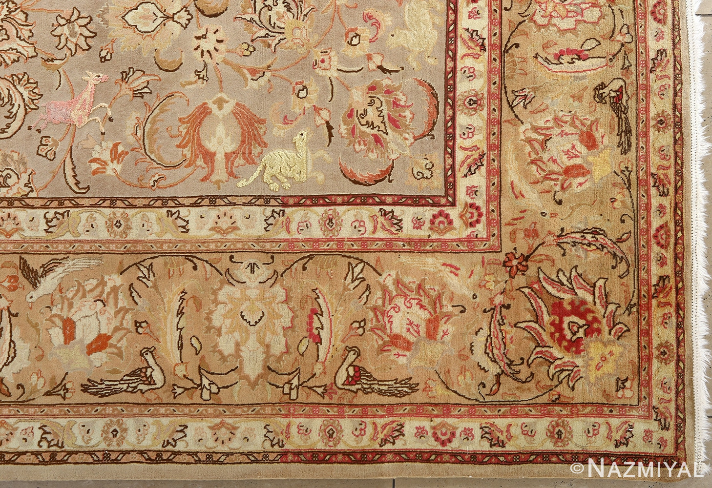 fine samadi animal motif vintage tabriz persian rug 51036 corner Nazmiyal