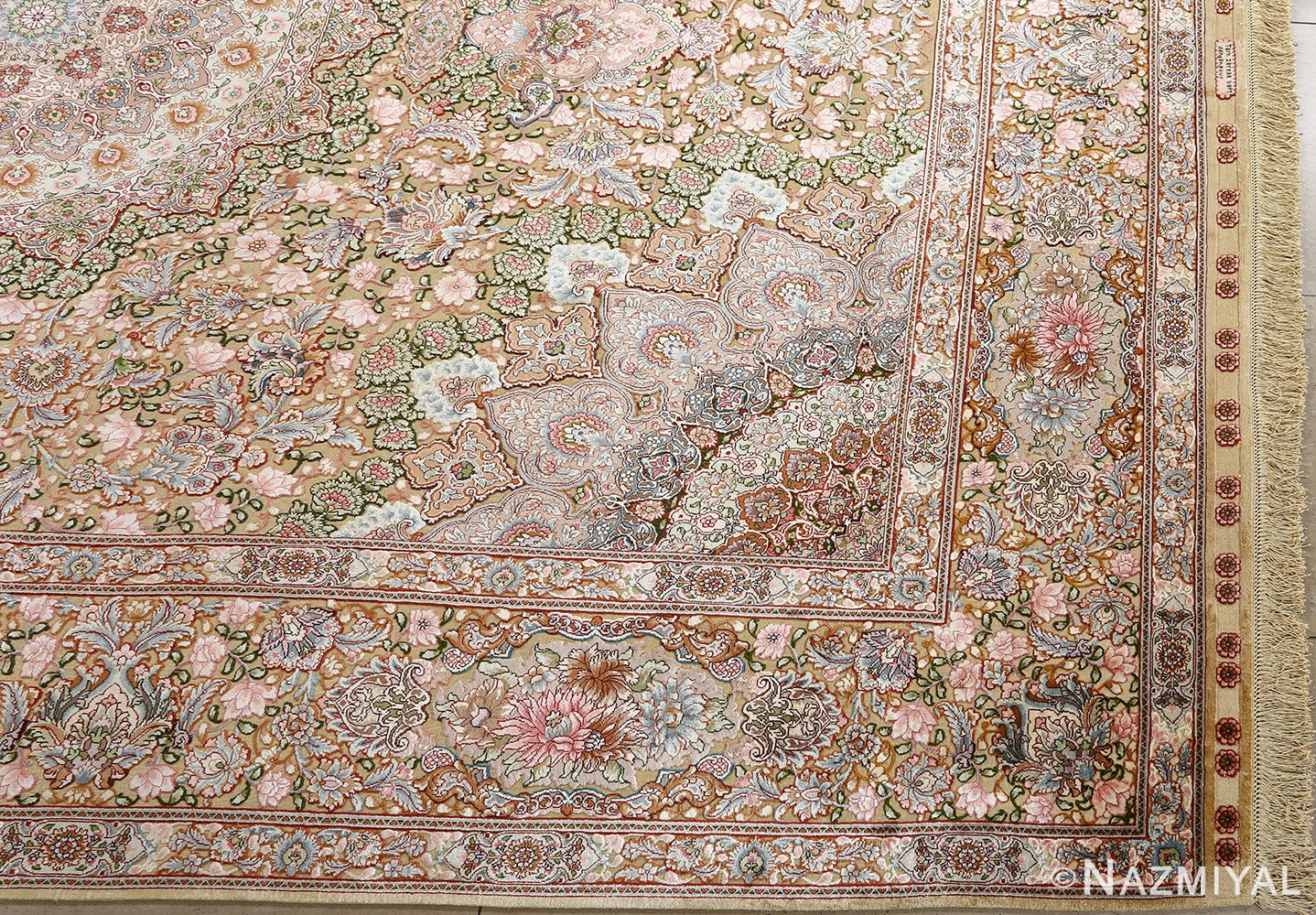 fine silk and gold thread vintage tabriz persian rug 51054 corner Nazmiyal