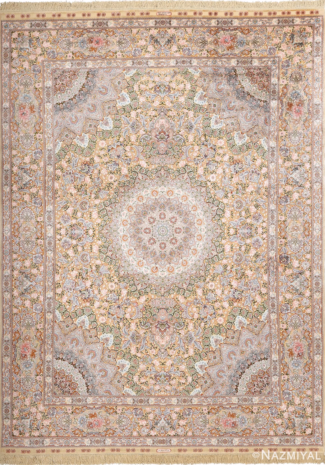 fine silk and gold thread vintage tabriz persian rug 51054 Nazmiyal