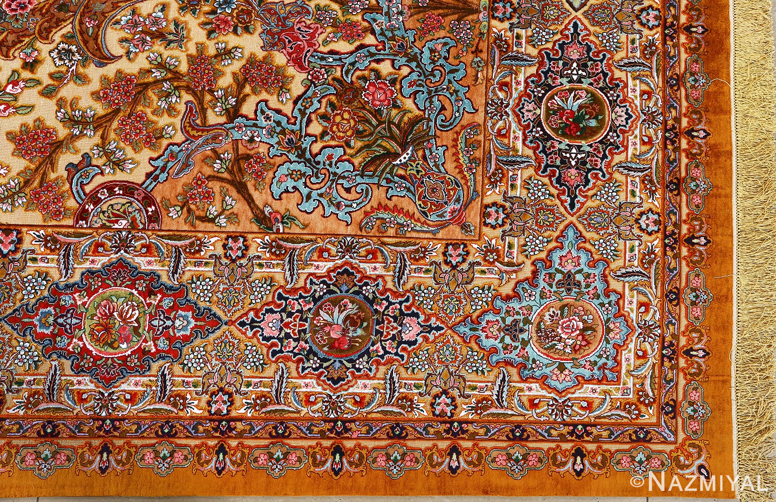 fine silk and gold thread vintage tabriz persian rug 51055 corner Nazmiyal