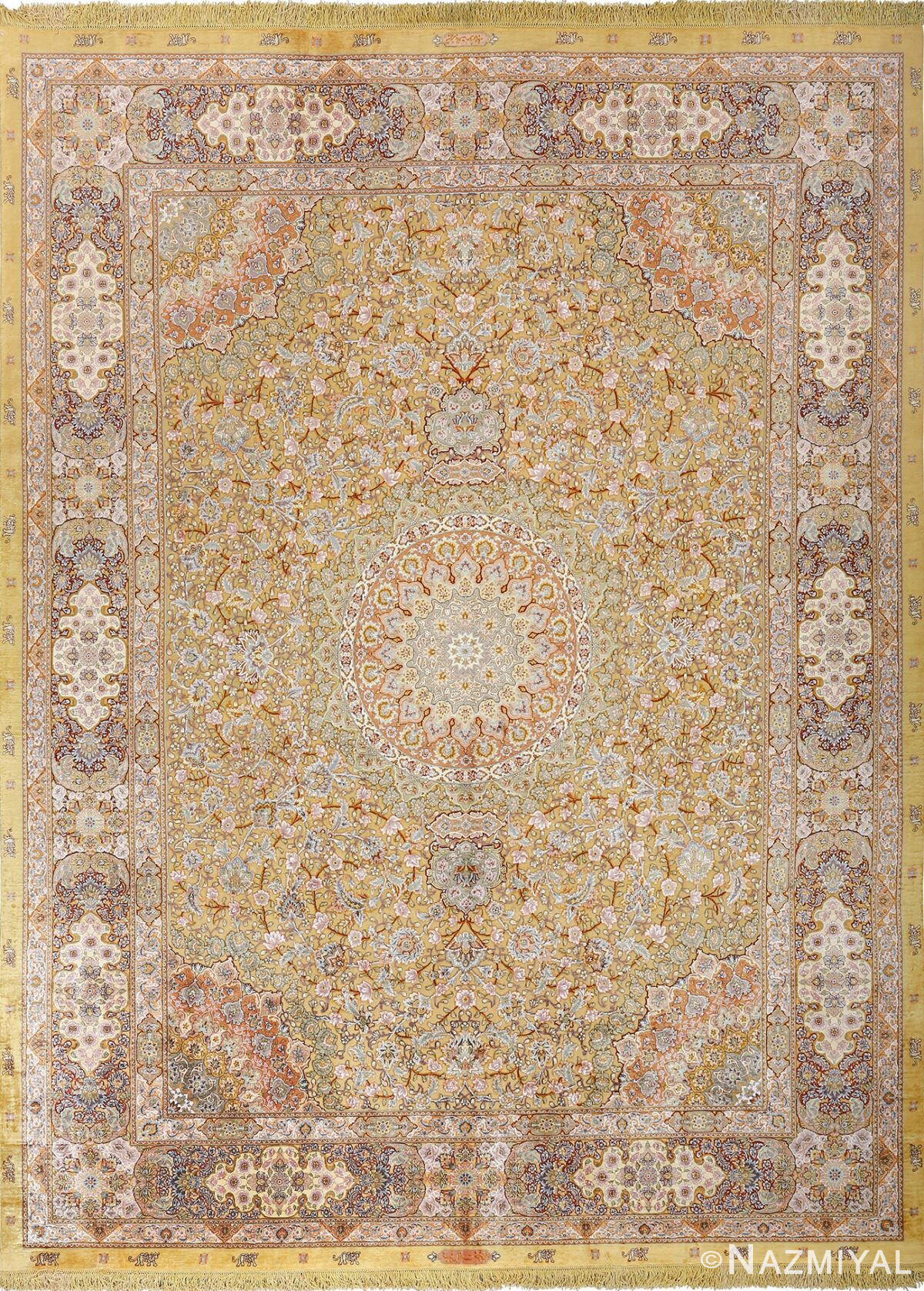 fine silk and gold thread vintage tabriz persian rug 51056 Nazmiyal