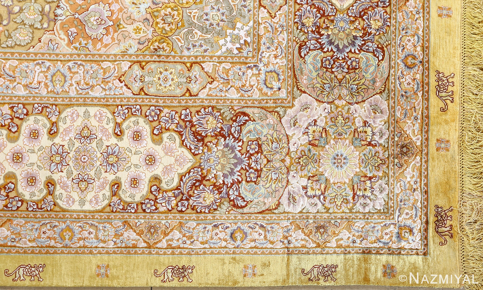 fine silk and gold thread vintage tabriz persian rug 51056 corner Nazmiyal