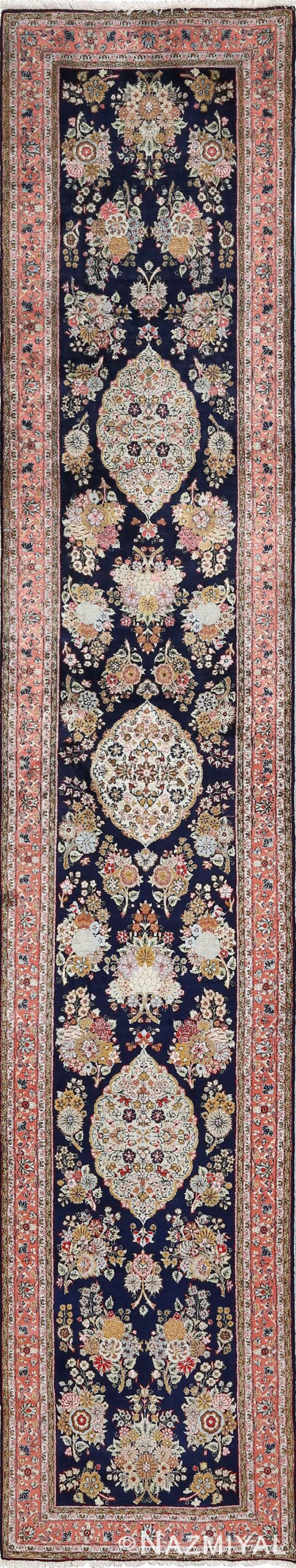 fine silk vintage qum persian rug runner 51059 Nazmiyal