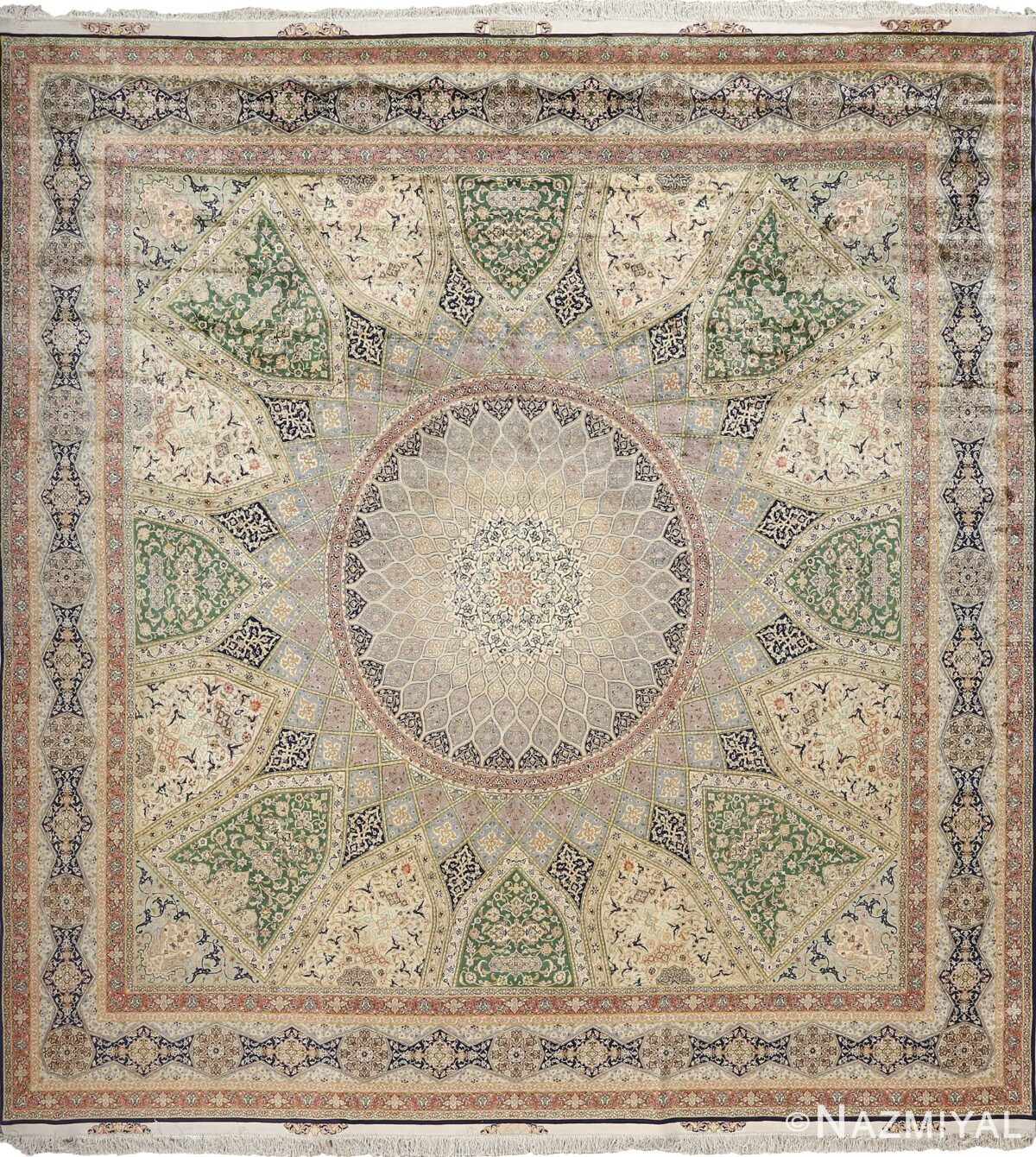 fine square gonbad design vintage silk tabriz persian rug 51050 Nazmiyal