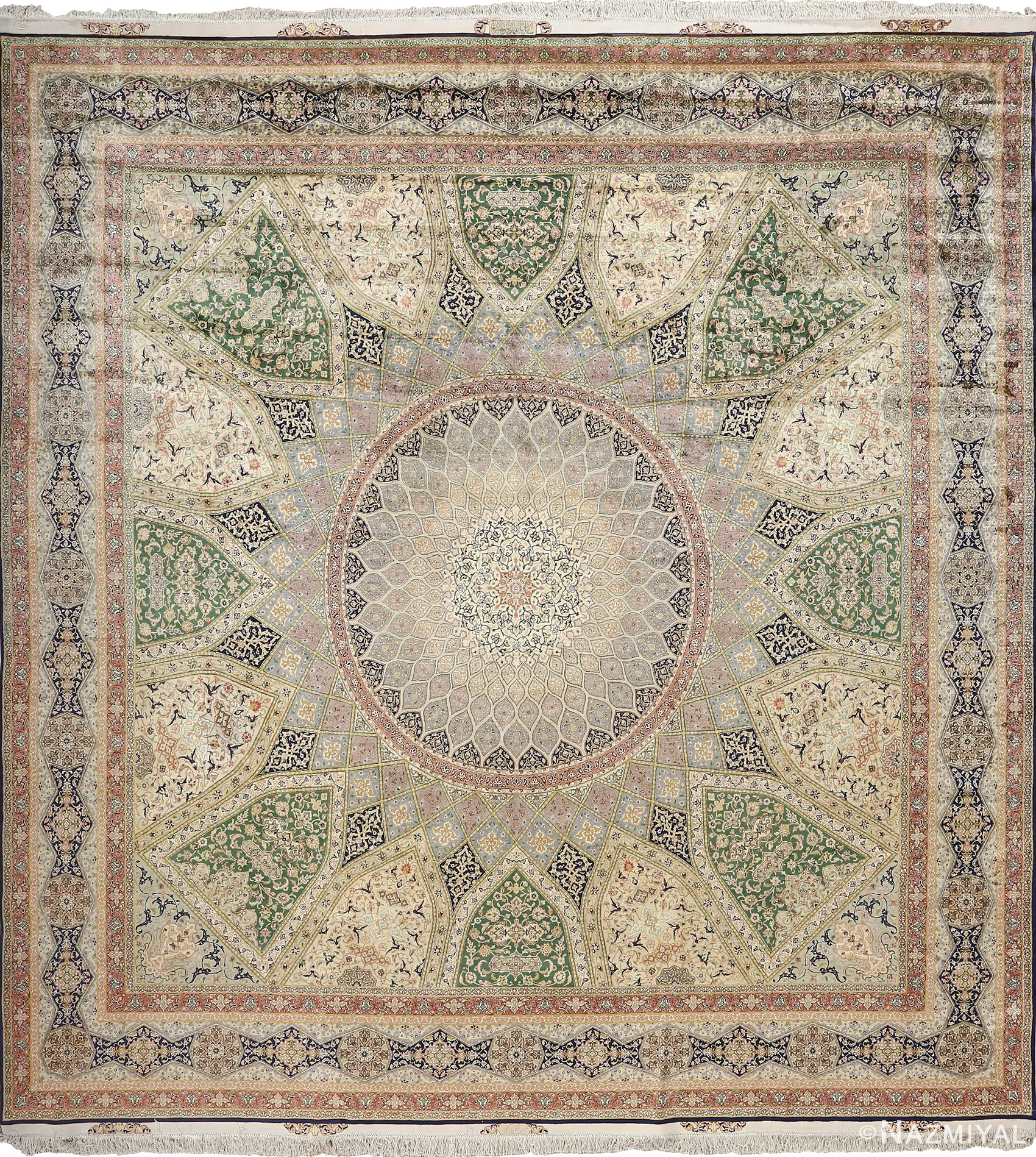 fine square gonbad design vintage silk tabriz persian rug 51050 Nazmiyal