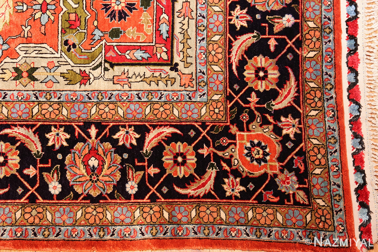 vintage silk heriz persian rug 49248 corner Nazmiyal