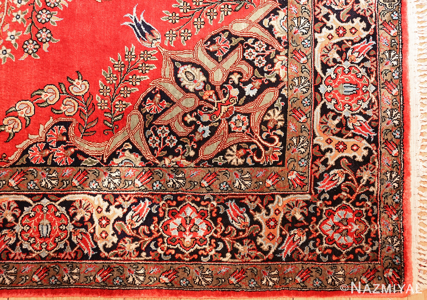 vintage silk qum persian rug 49247 corner Nazmiyal