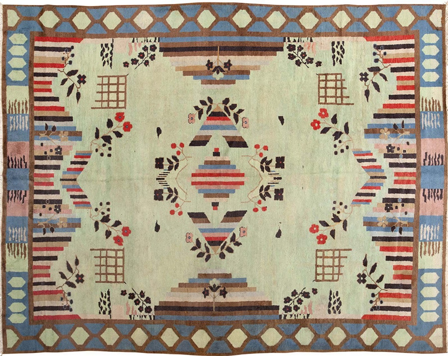 Alexandra Loew Interior Design Antique Green Art Deco India Rug by Nazmiyal Antique Rugs